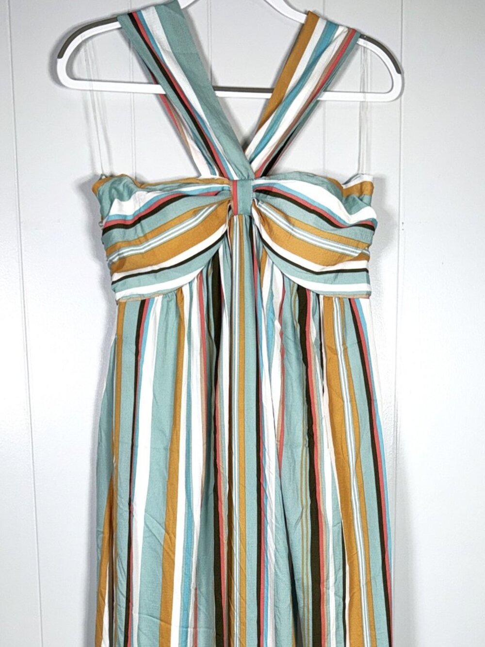 Anthropologie Listicle Multi-Color Striped Halter Maxi V-Neck Ruffle Dress M NEW